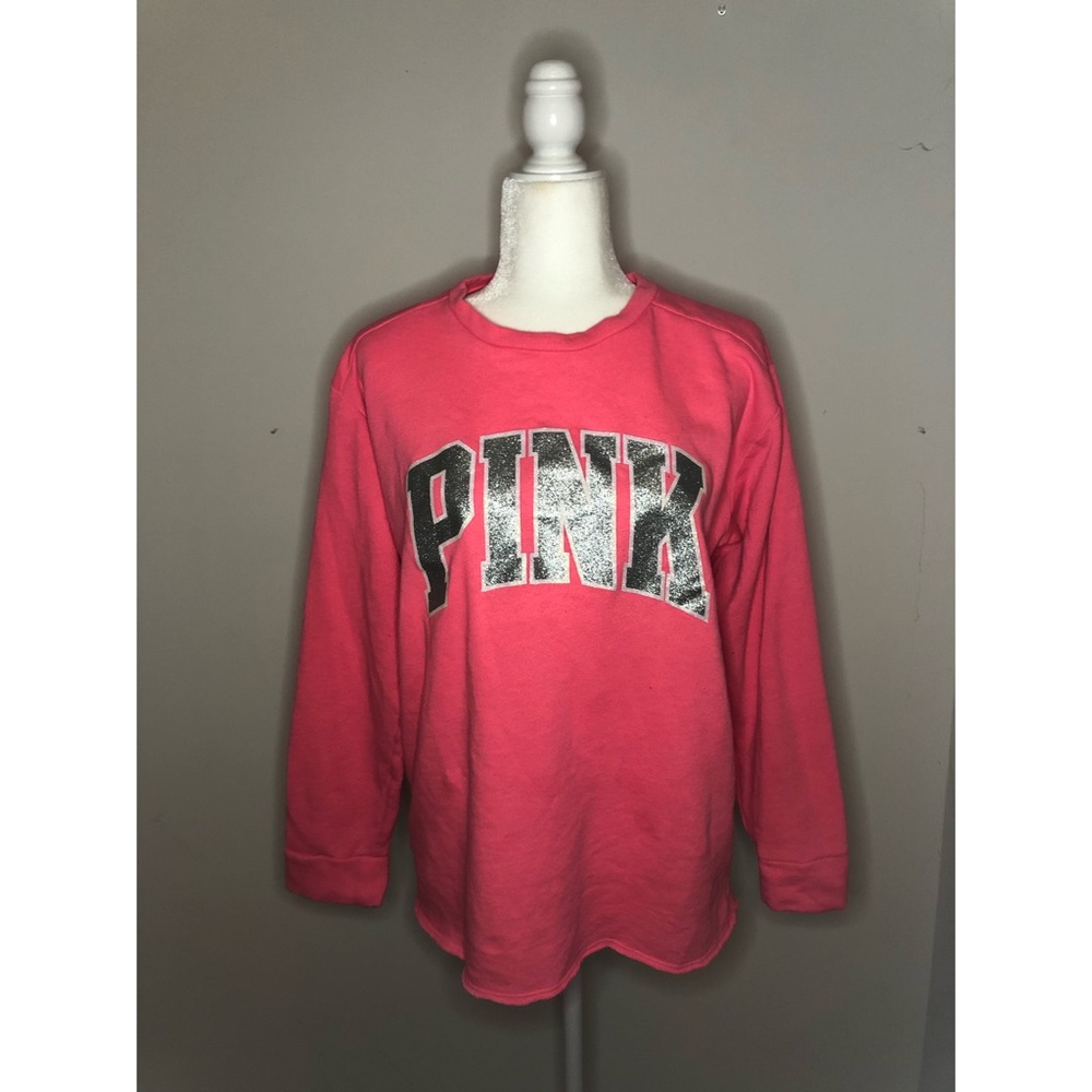 (SOLD) PINK VS Small Hot Pink Glitter Crew Neck